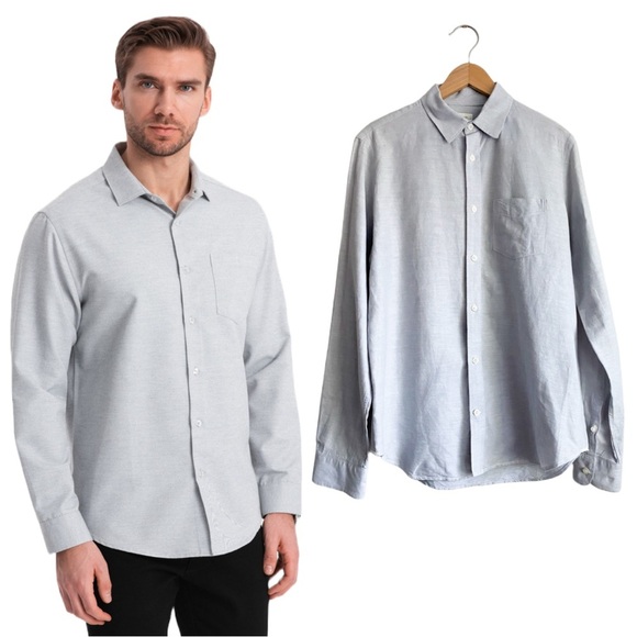 GAP Linen Cotton Light Grey Long Sleeves Button Up Down Dress Shirt Business M - Picture 1 of 8